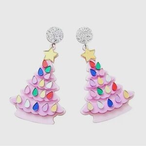 Elle Pink Vintage Christmas Tree Earrings